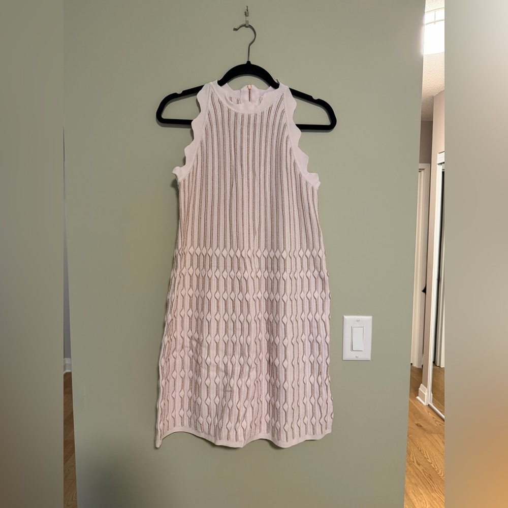 Ted Baker Cream/Gold Coloured Textured Knit Dress
